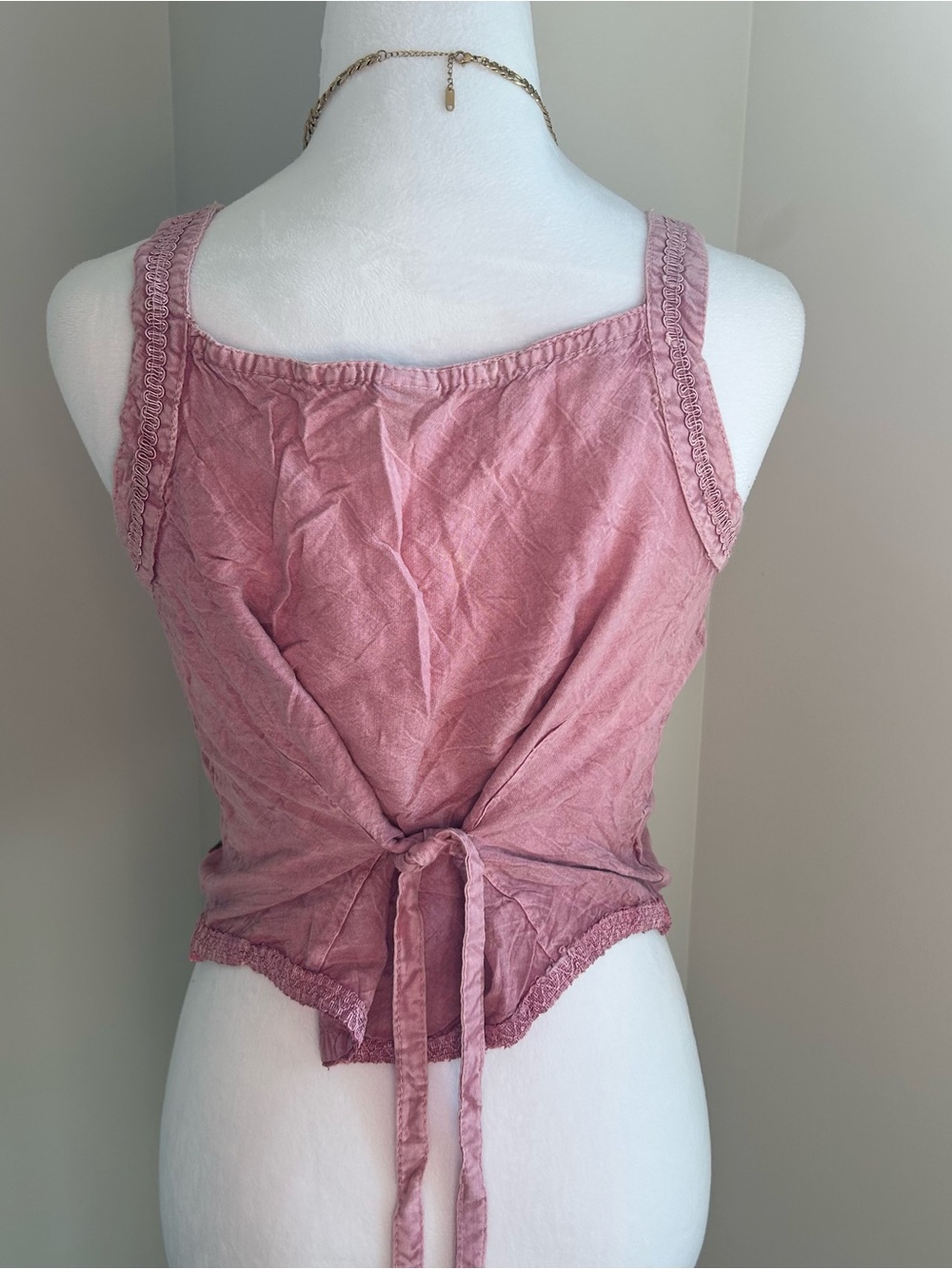 1990's Pink Boho Embroidered Floral Tie Back Top - Picture 3 of 6